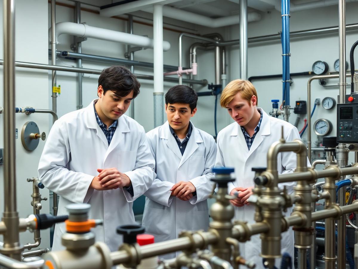 Chemical engineering students at a process control pilot plant.
